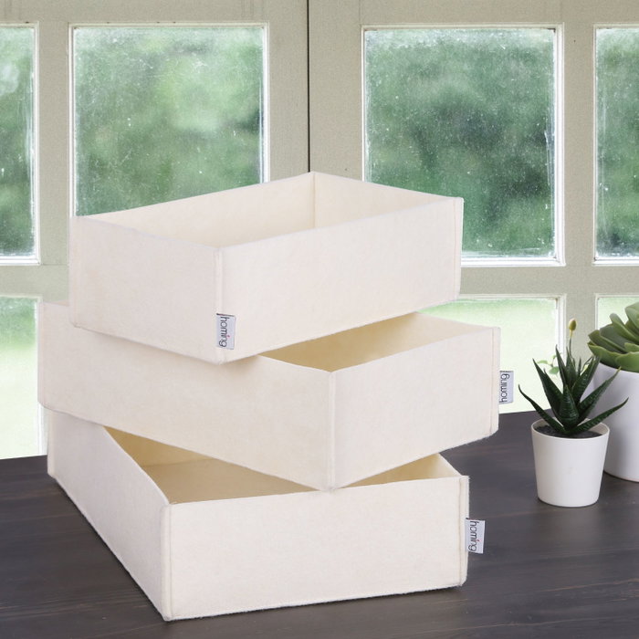 Aberto Design 6271 Set de 3 Organizadores de Escritorio de Fieltro Crema 100% Fieltro para un Espacio de Trabajo Elegante y Productivo